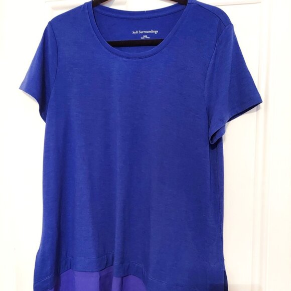 NWOT Soft Surroundings Round Neck Short Sleeve A Line Hem Tee in Royal Blue L - Picture 1 of 1